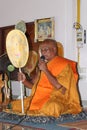 Buddhist monk is preaching to people. Royalty Free Stock Photo